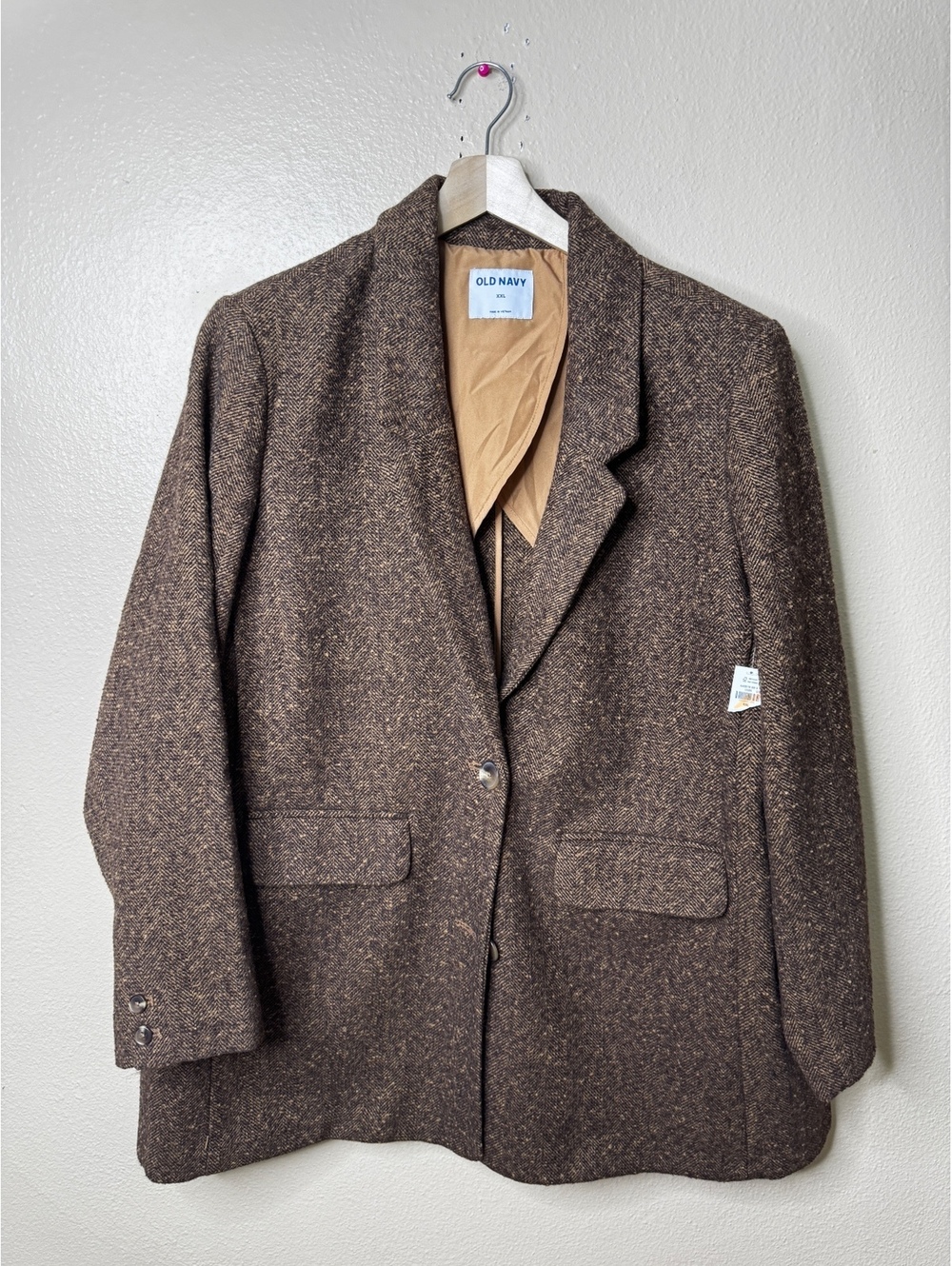 Old Navy Women’s XXL Brown Herringbone Wool Blend Blazer Jacket NWT